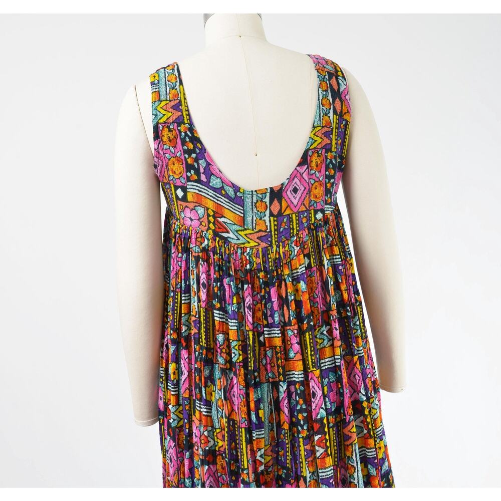 Vintage 90s Rayon Gauze Patchwork Dress Boho Artsy Mixed Print Pocket Dress S - Picture 8 of 9